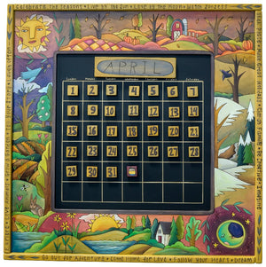 Rich and colorful four seasons motif surrounding a gorgeous hand crafted interactive calendar.