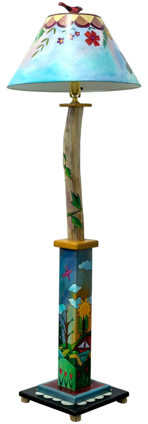 Box and Log Floor Lamp – Beautifully painted four seasons day and night landscape. Side