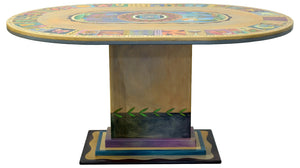 60" Oval Dining Table – Beautiful double pedestal oval table with boxed icon border and framed landscapes motif. Front