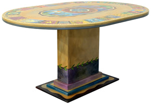 60" Oval Dining Table – Beautiful double pedestal oval table with boxed icon border and framed landscapes motif. Other Side