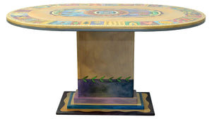 60" Oval Dining Table – Beautiful double pedestal oval table with boxed icon border and framed landscapes motif. Back