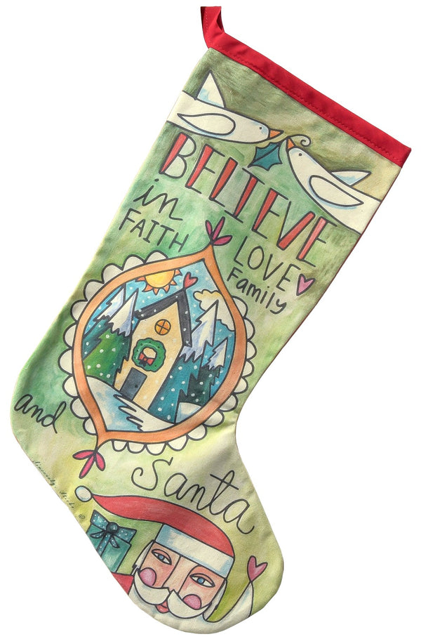 "Believe" Stocking – "Believe" in all the wonder of the holiday season front view