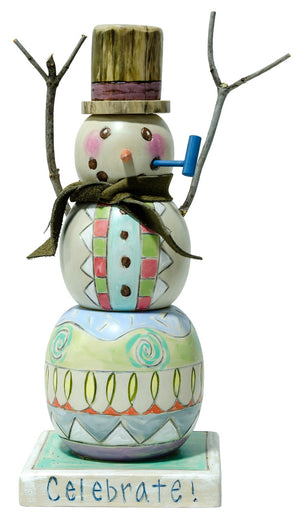 Extra Small Snowman Sculpture –  "Celebrate" snowman with light, pastel colored Christmas patterns