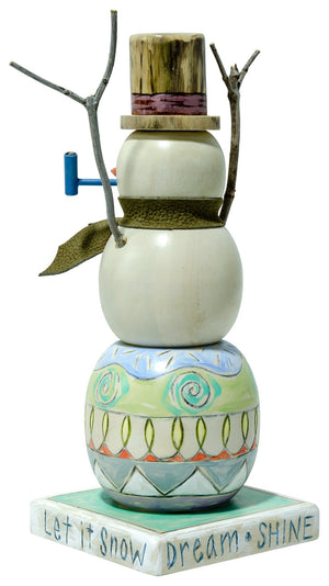Extra Small Snowman Sculpture –  "Celebrate" snowman with light, pastel colored Christmas patterns. Back
