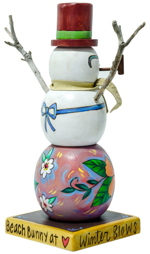 Extra Small Snowman Sculpture –  Tropical snowoman with a floral bottom and shell bra. Back