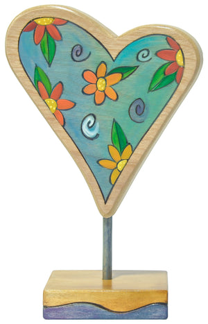 lovely painted handmade heart sculpture with floral design