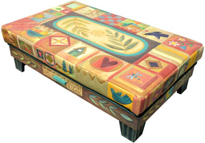Ottoman with Drawer – Beautiful leather ottoman with stitched boxed icons