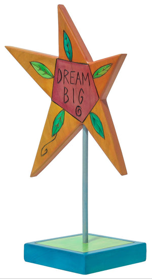 Star Sculpture – "Dream Big" landscape with house and stitch style star legs with floating icons. Back View