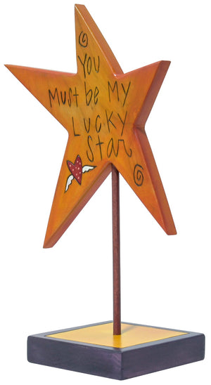 Star Sculpture – "You must be my Lucky Star" tabletop sculpture with painted floating icons. Back View