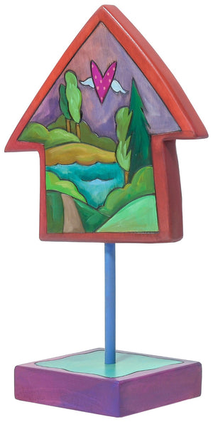 Star Sculpture – "Come Home for Love" handmade sculpture with a painted landscape. Front view