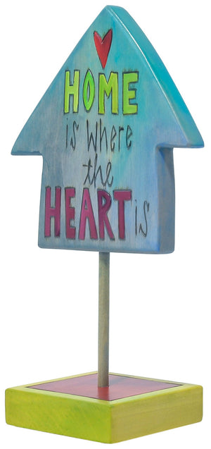 House Sculpture – "Home is where the Heart is" decorative tabletop sculpture with an inspirational quote and painted house. Back View