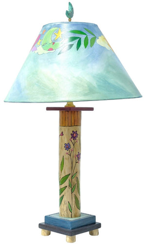 Log Table Lamp – Lamp with flora and vine elegant table lamp with blue shade