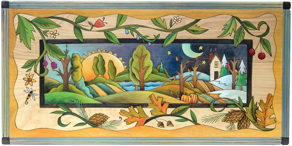 3ft Bench –  Four seasons landscape scene surrounded by vines. Top View