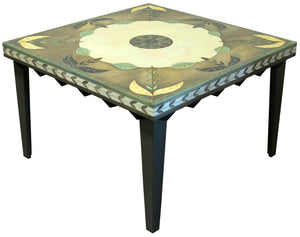 Square Dining Table –  Gorgeous understated botanical table design with scratchboard and whitewash treatments main view