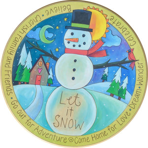"Winter Wonderland" Lazy Susan – A friendly snowman greets you with "let it snow" front view