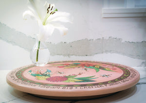 "For the Bees" Lazy Susan – Pollinating bees buzz about a floral motif displayed on a home's countertop