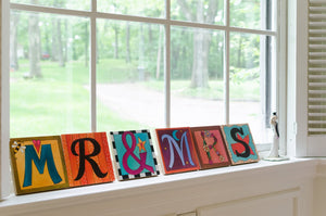 Example of Sincerely, Sticks "M" alphabet letter plaque to spell out Mr & Mrs