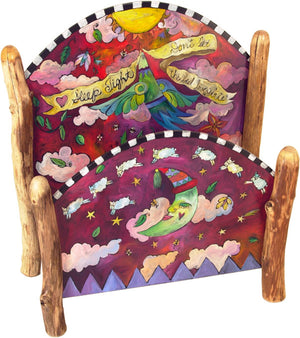 Twin Bed – "Sleep tight, don't let the bed bugs bite" red and pink celestial bed with sheep jumping over a sleepy moon