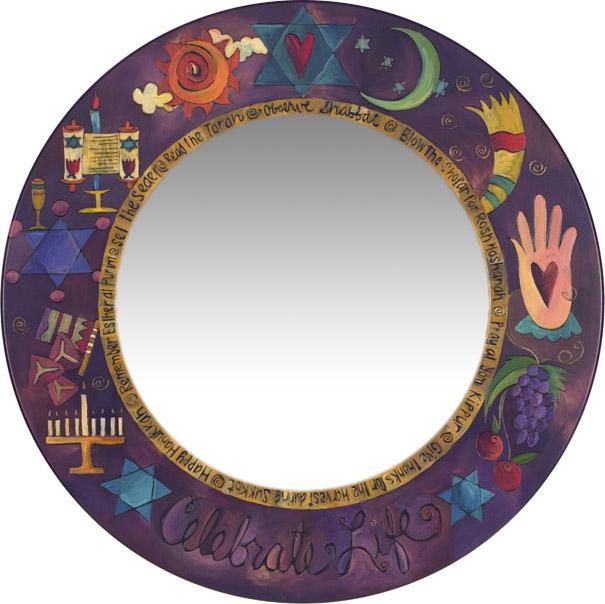 Large Circle Mirror –  Handsome Judaica mirror with symbolic elements, 