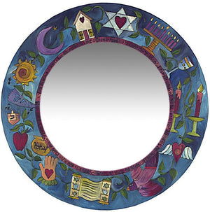 Large Circle Mirror –  Elegant Judaica mirror with symbolic elements