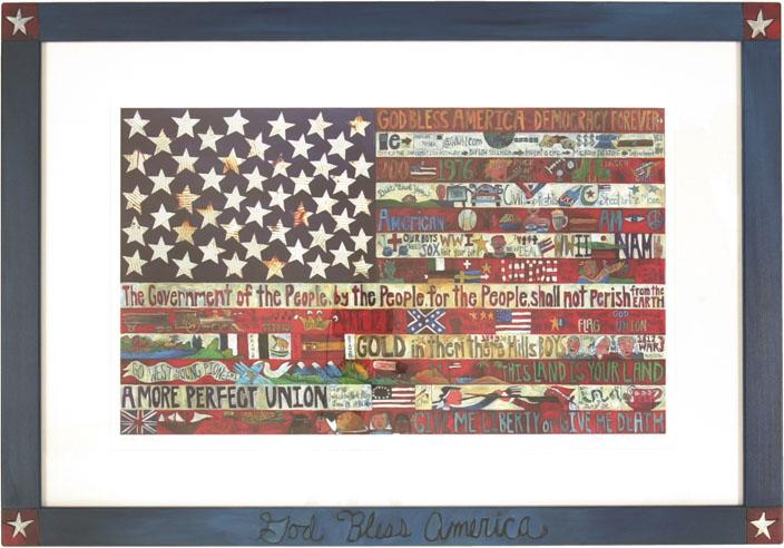 Framed American Flag Lithograph 2001 Edition –  American Flag litho print in a beautiful handmade frame