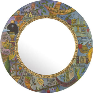 Large Circle Mirror –  Judaica mirror with colorful symbolic elements