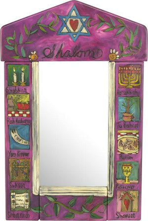 Small Mirror –  "Shalom" mirror with Star of David and vine motif