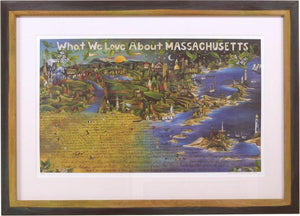 Framed WWLA Massachusetts Lithograph –  "What We Love About Massachusetts" litho print in a handcrafted Sticks frame