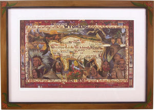 Framed Wyoming Flag Lithograph –  "The Cowboy State" framed lithograph with buffalo motif
