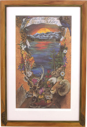 Framed WWLA Tahoe Lithograph –  "What We Love About Tahoe" litho print in a handcrafted Sticks frame