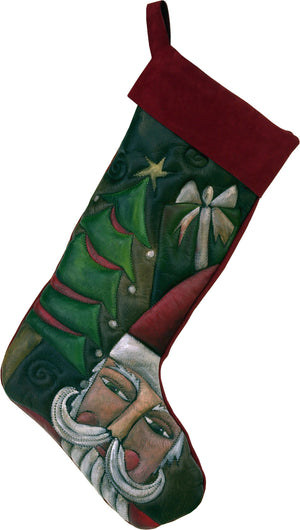 Leather Stocking –  Santa delivering gifts under a Christmas tree stocking motif