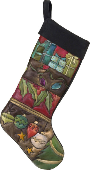 Leather Stocking –  Gorgeous classic Christmas stocking in a crazy quilt motif