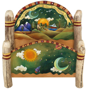 Full Bed –  "Be Excited/Do Your Best" full bed frame with sun and moon motif