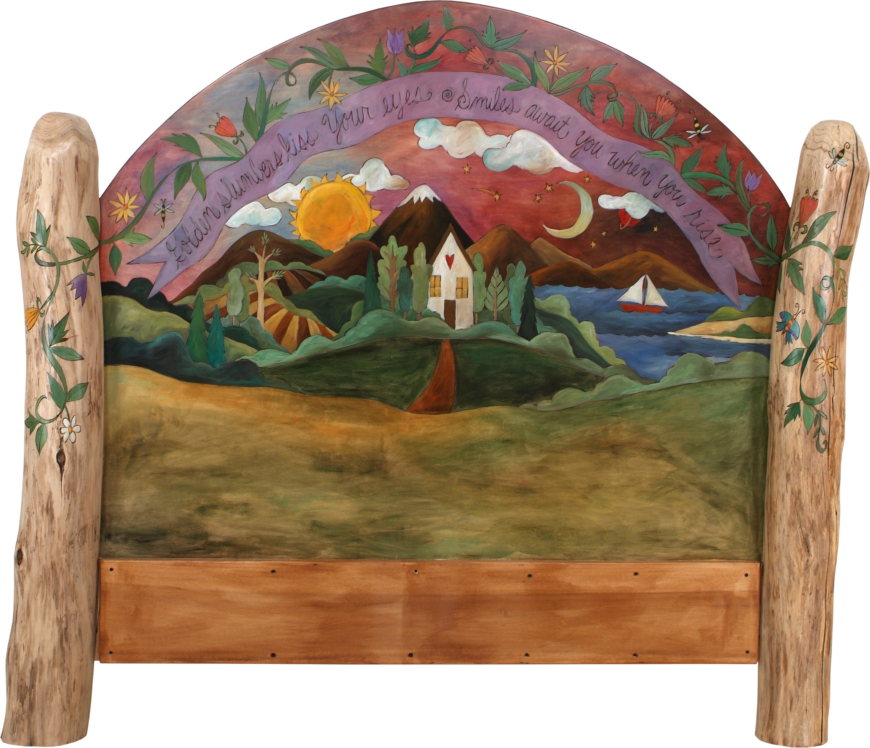 Full Headboard – Beautiful landscape scene headboard adorned with a twisting floral vine