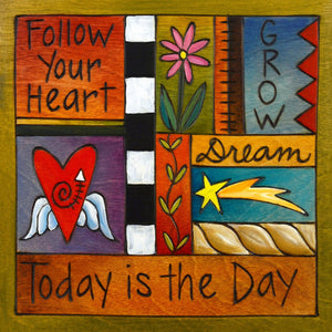 "Daily Affirmation" Plaque – A crazy quilt design featuring inspiring phrases front view
