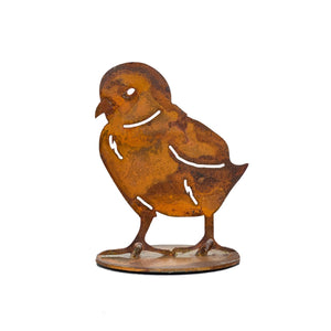 Daisy Chick Sculpture – Little rustic tabletop chick sculpture is perfect for a touch of spring to your home decor on a white background