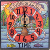 "Dock Time" Square Clock – "Living on lake time" dock and lifesaver design front view