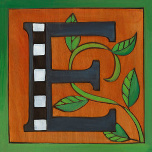 Sincerely, Sticks "E" Alphabet Letter Plaque option 2 with vine