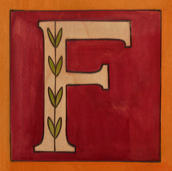 Sincerely, Sticks "F" Alphabet Letter Plaque option 2 with  vine