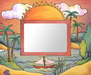 "Float Your Boat" Picture Frame – Frame with sunny beach and sailboat motif front view