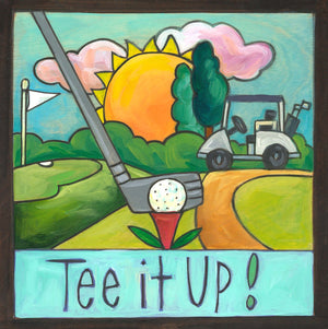 "Fore!" Plaque – Bright "tee it up!" golf plaque with a sunny golf course motif