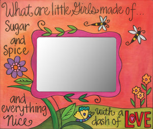 "Girly Girl" Picture Frame – "What are Little Girls Made of..." frame with pink floral motif front view