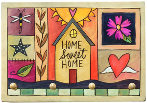 "Glad to be Home" Key Ring Plaque – Light and bright "home sweet home" crazy quilt key holder plaque motif