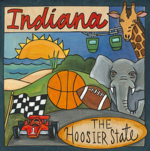 "Hoosier Time" Plaque – "The Hoosier State" plaque honoring Indiana with cherished local scenes front view