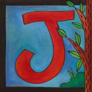 Sincerely, Sticks "J" Alphabet Letter Plaque option 2 with tree of life