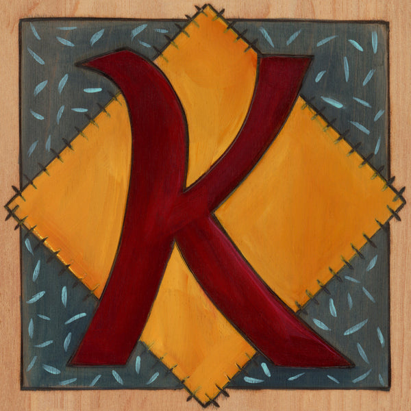 Sincerely, Sticks "K" Alphabet Letter Plaque option 2 with random hash marks