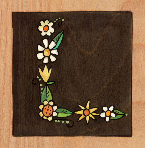 Sincerely, Sticks "L" Alphabet Letter Plaque option 2 written out in flowers