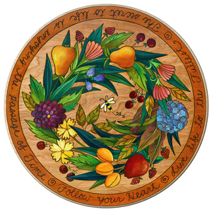 "Bee Heaven" Lazy Susan – Lazy susan with floral and fruit wreath motif