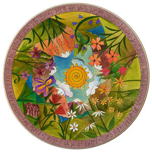 "I Can't Get a Signal" Lazy Susan – Beautiful artisan printed lazy susan with mountain landscapes and colorful floral motifs