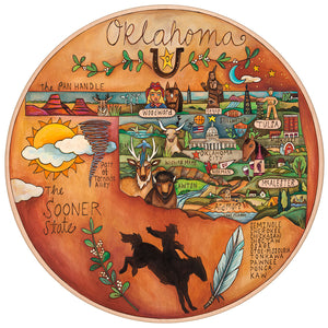 28" Lazy Susan – A gorgeous painted map of Oklahoma's unique landmarks and wildlife on a functional lazy susan.